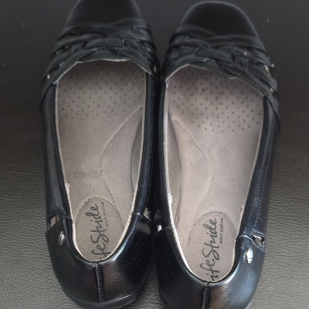 Life Stride Black Flats with Slip-On Design